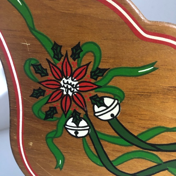 Vintage Decorative Wooden Christmas Sleigh With Poinsettia & Sleigh Bell Design - Picture 5 of 7